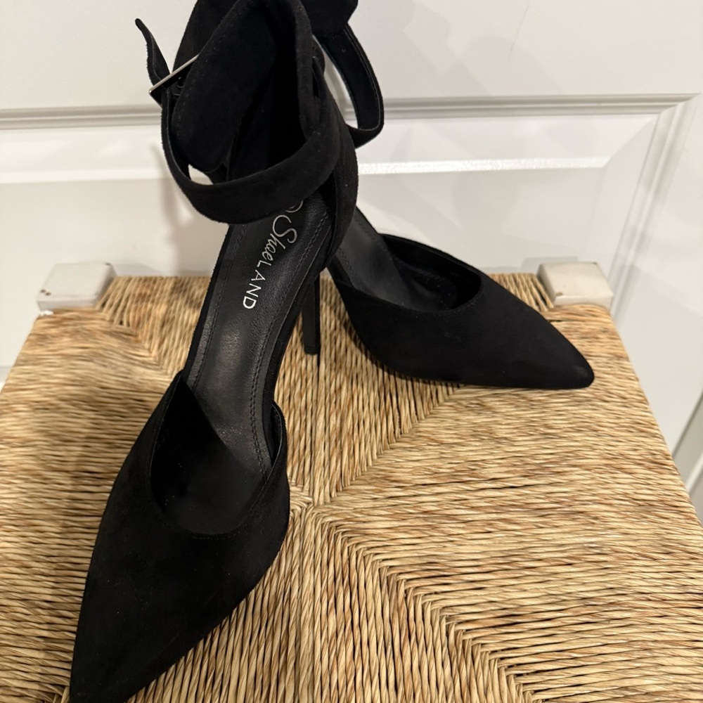 ShoeLand Black Ankle Strap Heels | Size 8 | Pointed Toe Stiletto